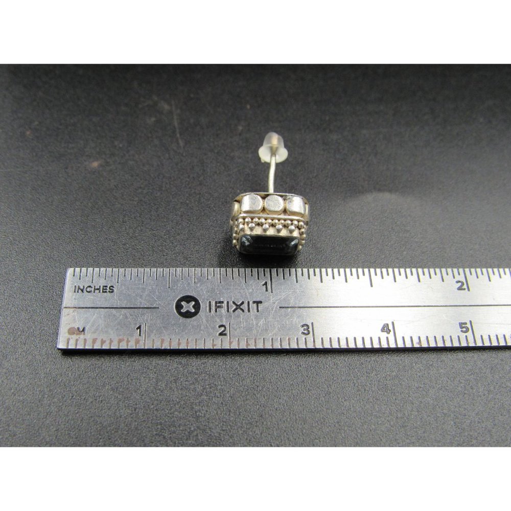 Sterling Silver Tarnished Worn Rectangle Topaz St… - image 5